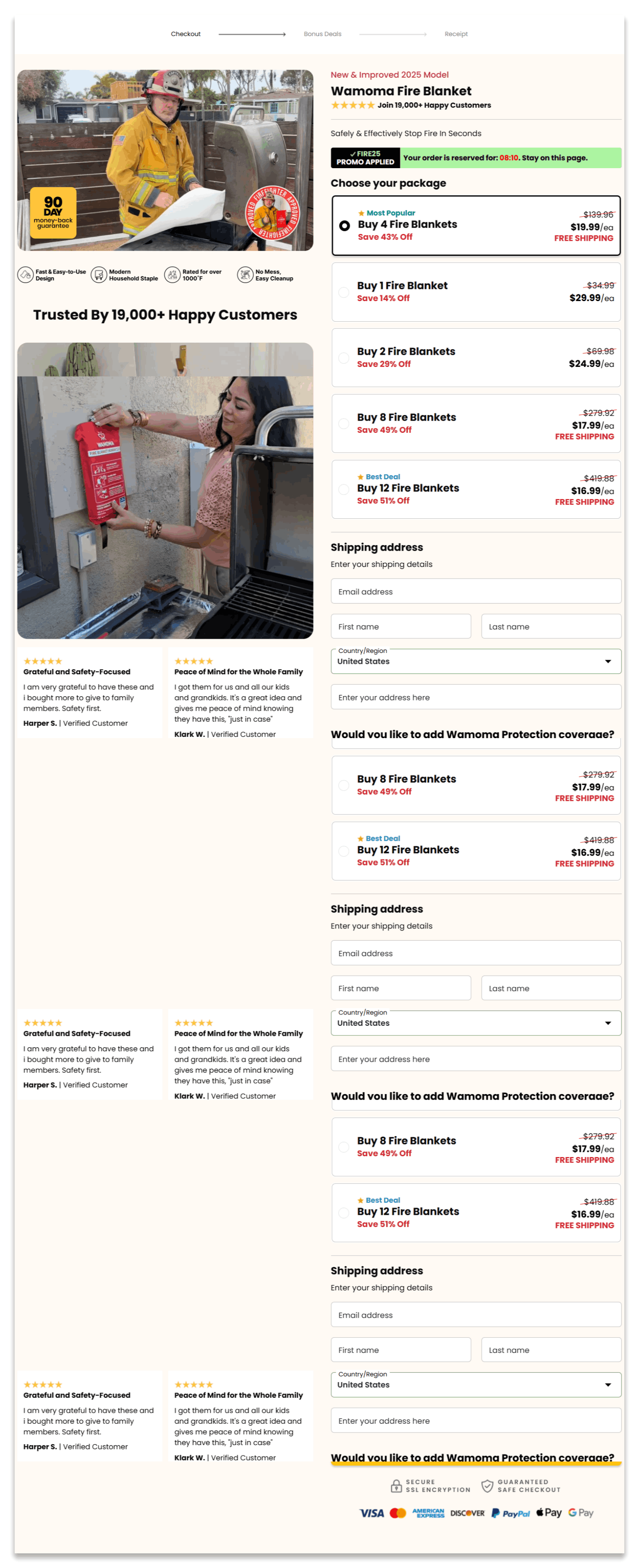 Wamoma Fire Blanket secure checkout page